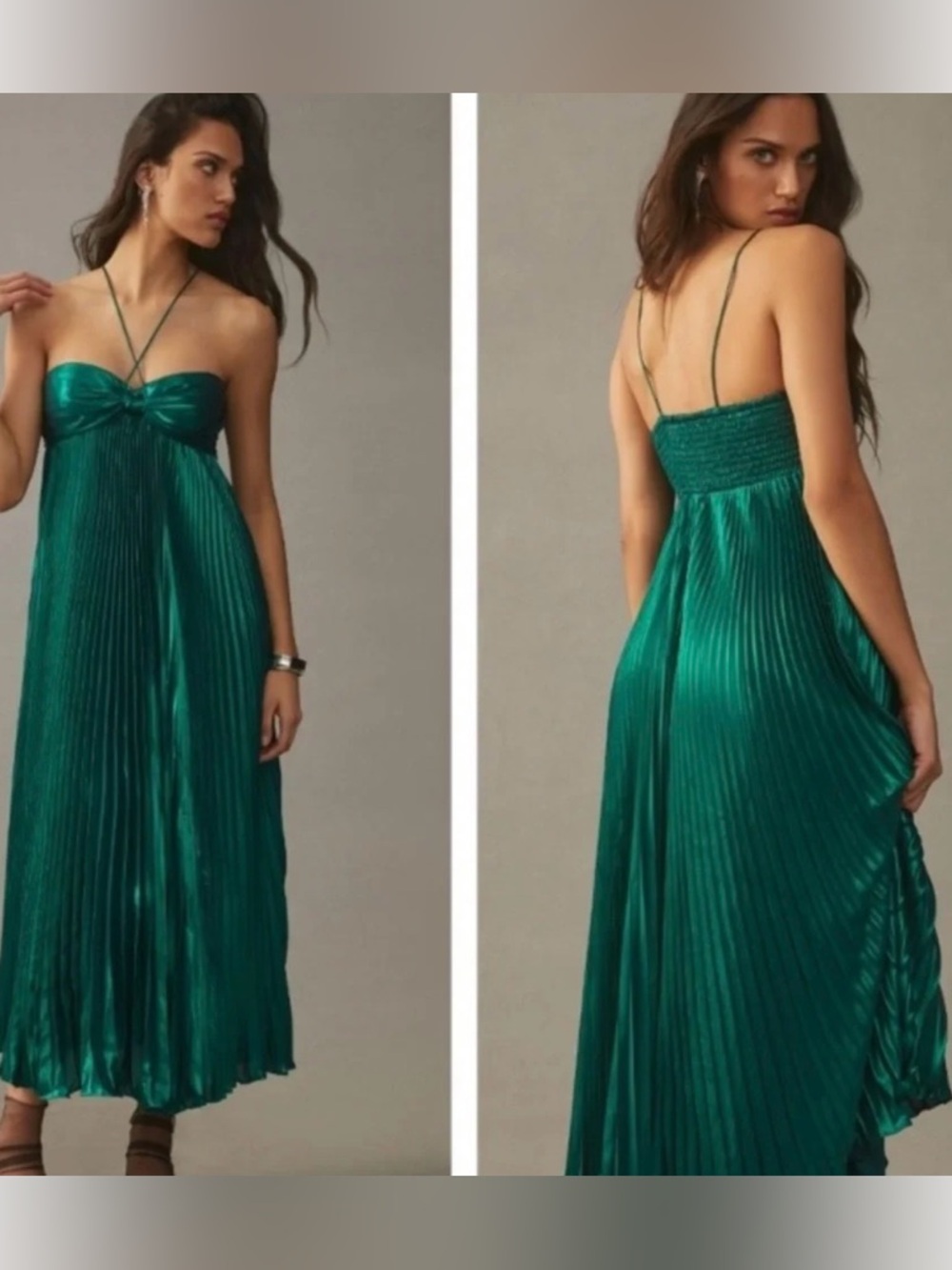 NWT Anthropologie Plissé Green Halter Dress